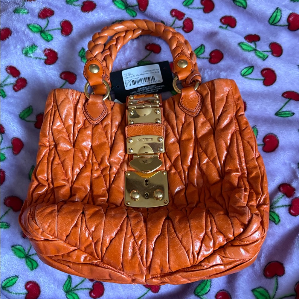 Miu Miu Orange matelasse Shoulder Bag with Gold Accents